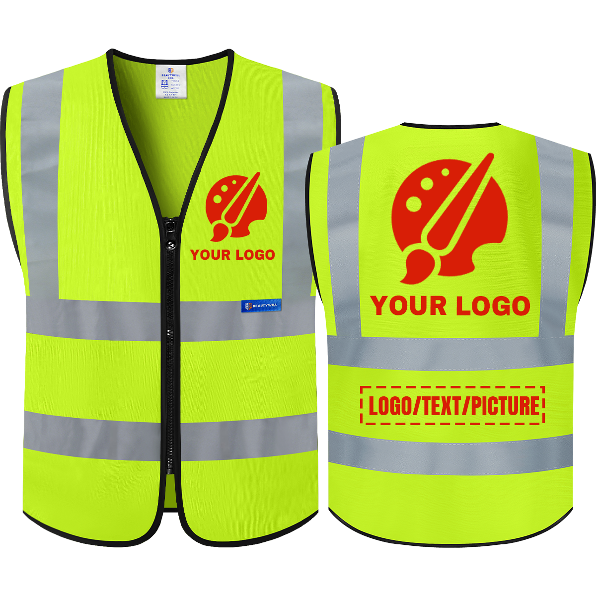 BeautyWill No Pockets Custom Logo ANSI Class 2 Safety Vest Basic