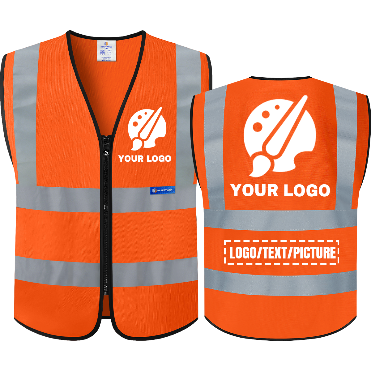 BeautyWill No Pockets Custom Logo ANSI Class 2 Safety Vest Basic