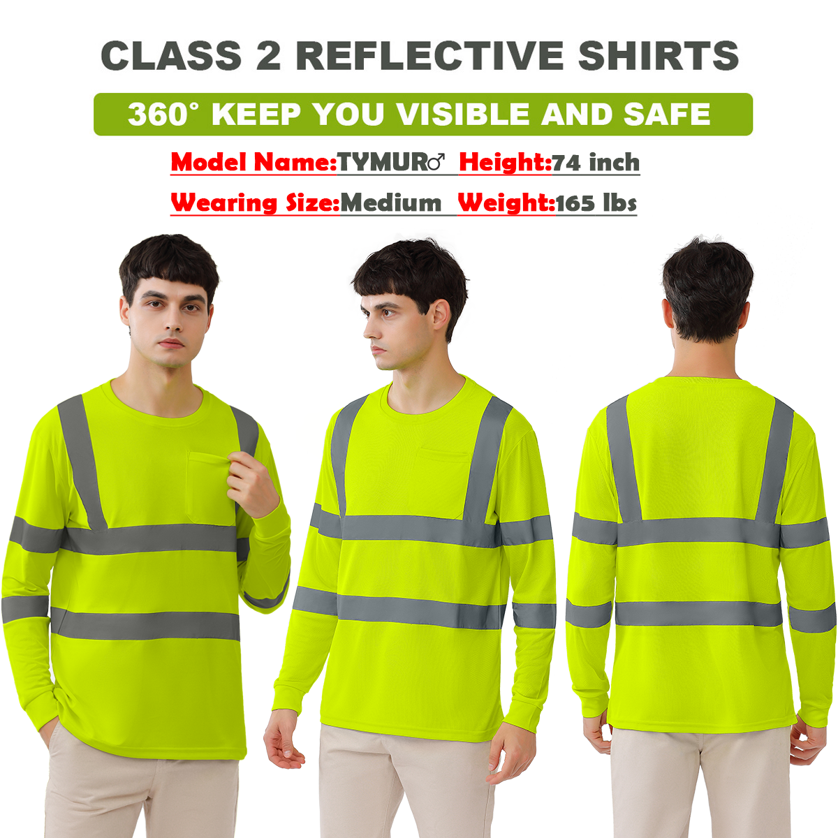 BeautyWill Custom Logo Safety Shirt ANSI Class 3 Hi-Vis Shirt with Pocket -Long Sleeve