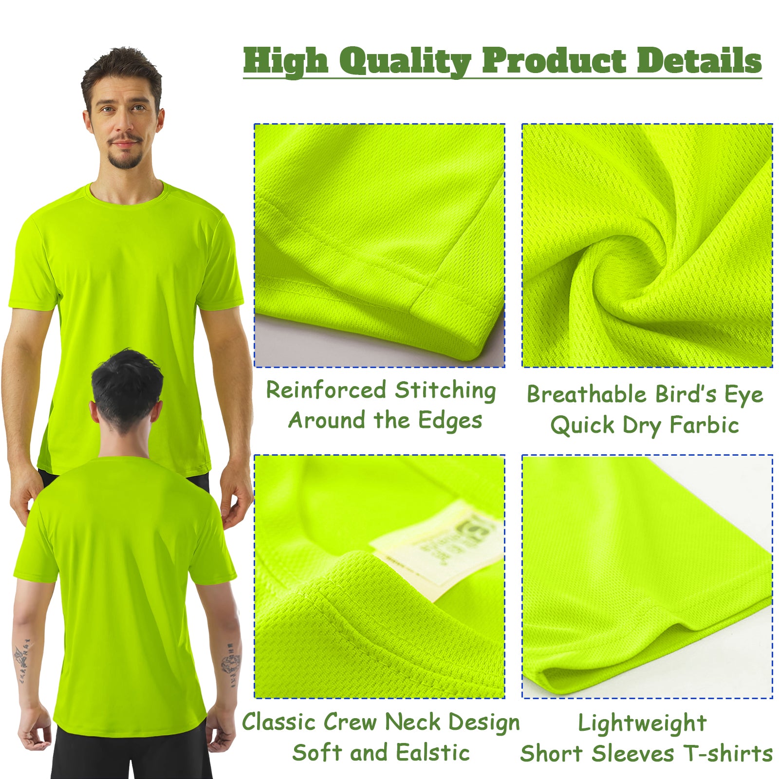 BeautyWill Individuelles Logo Dry Fit T-Shirts für Herren Sportshirts für Bauarbeiter – Kurzarm