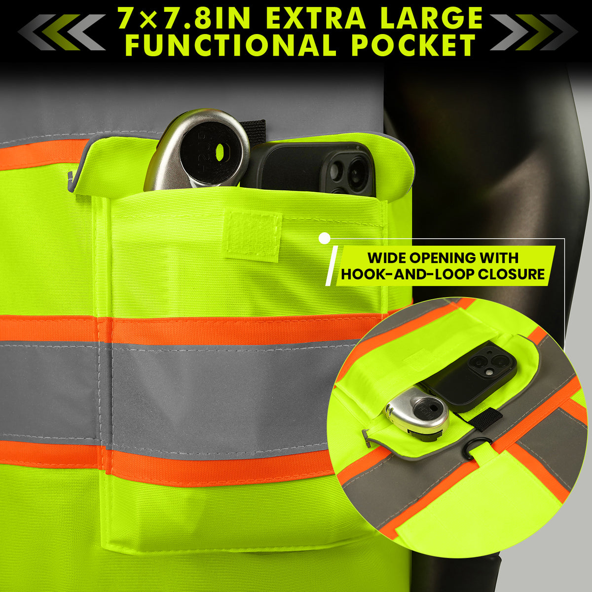 BeautyWill 9 Pockets Two-Tone Custom Logo ANSI Class 2 Safety Vest with Enhanced Reflective Border Tape& Mic Tab