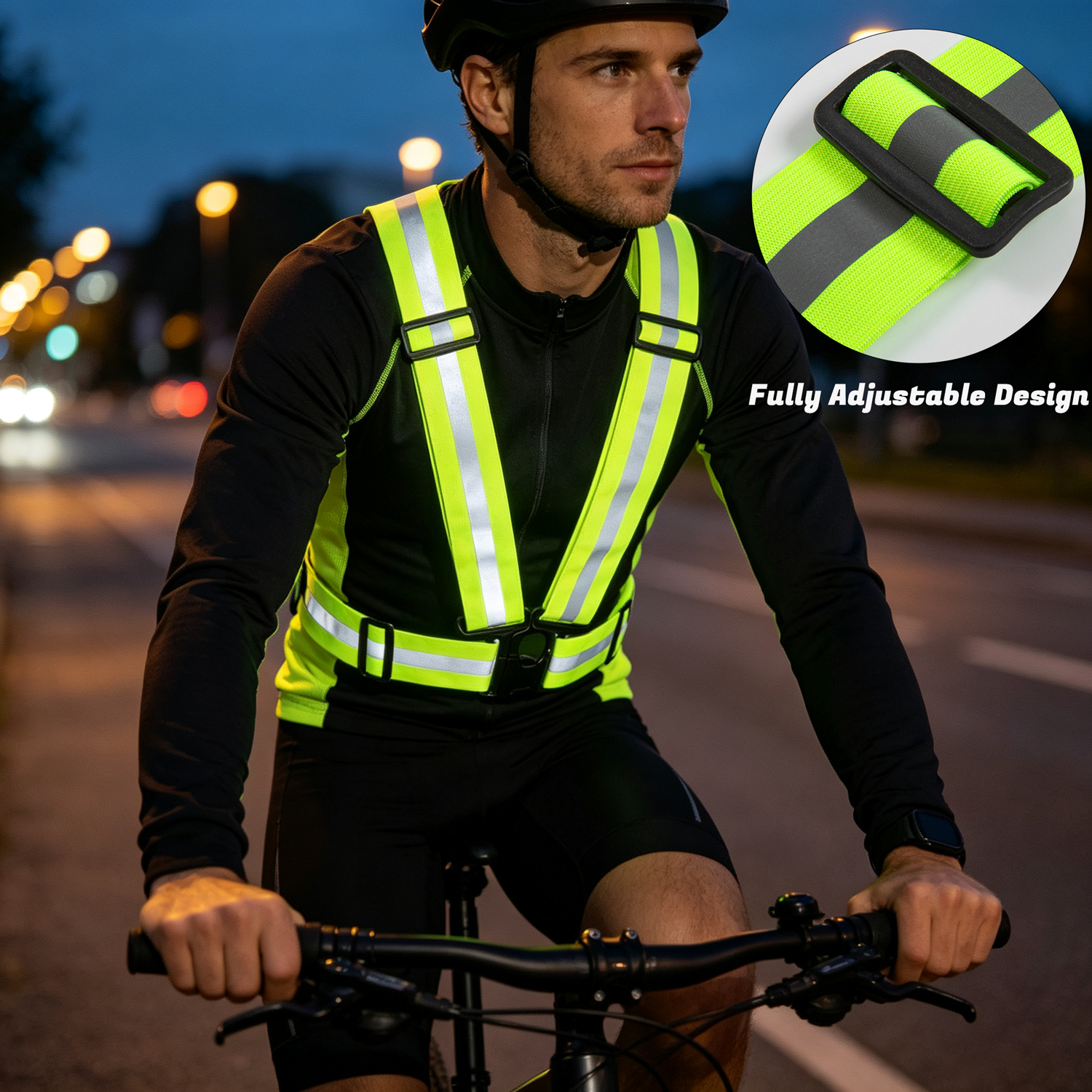 Universal Hi Vis Reflective Cross Back Suspender Strap, Adjustable Safety Harness for Work & Night Running