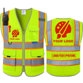 BeautyWill 9 Pockets Two-Tone Custom Logo ANSI Class 2 Safety Vest with Enhanced Reflective Border Tape& Mic Tab