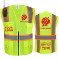 BeautyWill Two-Tone 8 Pockets Custom Logo ANSI Class 2 Safety Vest with Mic Tab