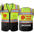 BeautyWill Mesh Two-Tone 10 Pockets Class 2 Custom Logo Hi-Vis Reflective Safety Vest Black Bottom